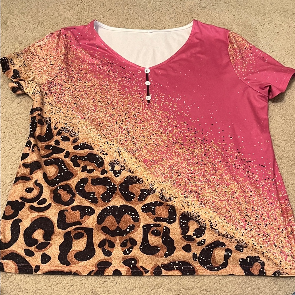 Pink Leopard Print Short Sleeve Top